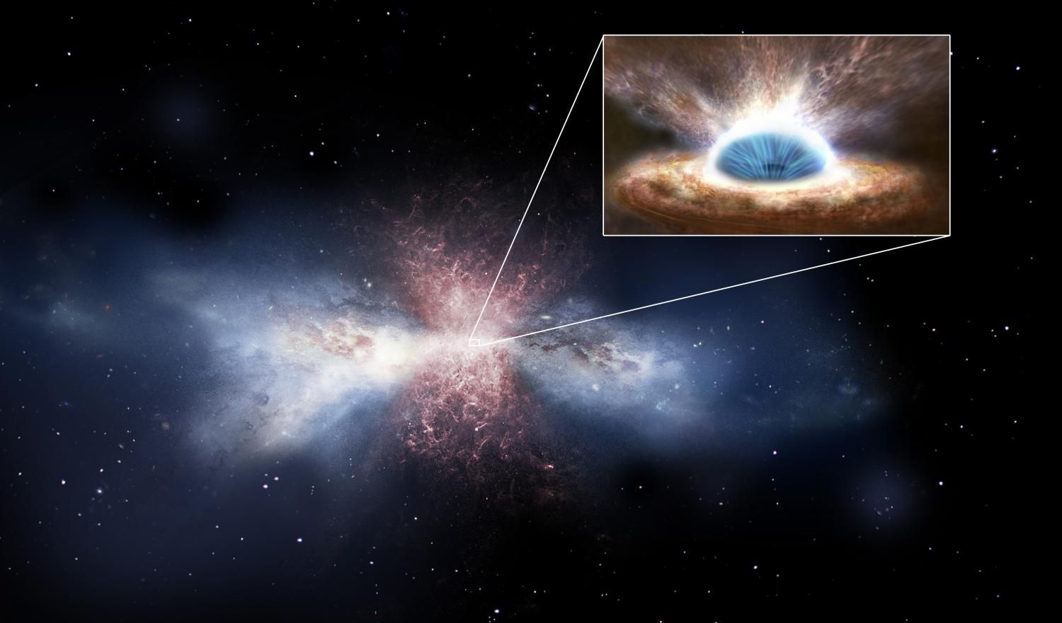 Сверхмассивная черная дыра выбрасывает потоки молекул газа из ядра галактики
