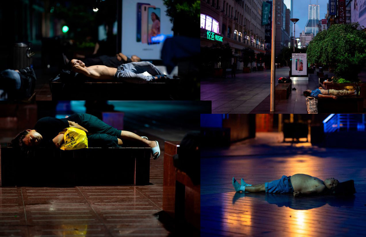Из-за аномальной жары в Шанхае многие жители спят прамо на улице